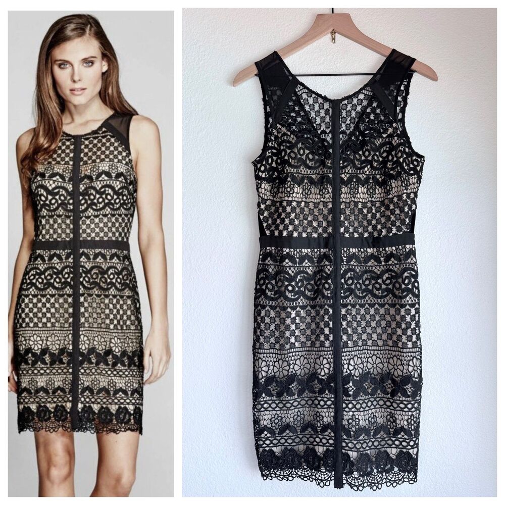 NEW Marciano Rory Guipure Lace Sleeveless Pencil Cocktail Dress in Black Size M